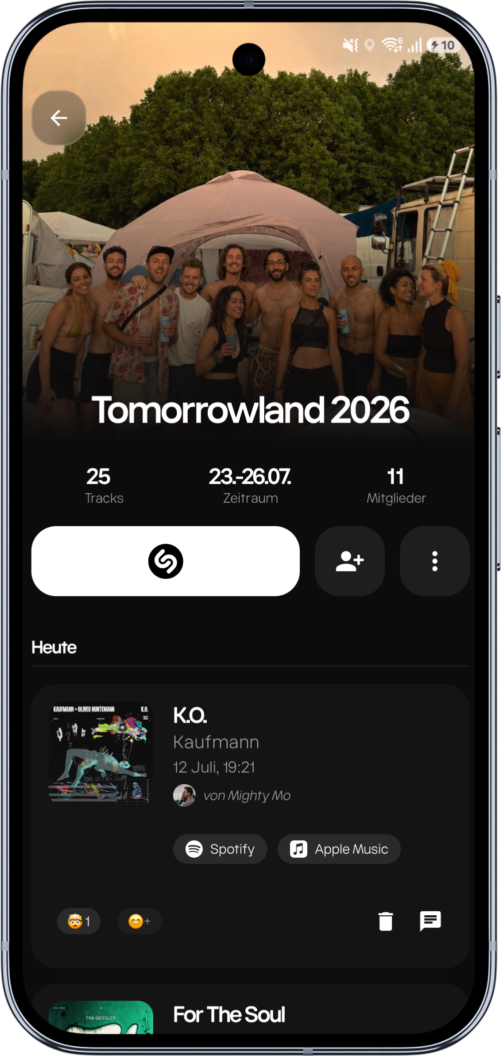 Mutual App – Event mit gesammelten Tracks