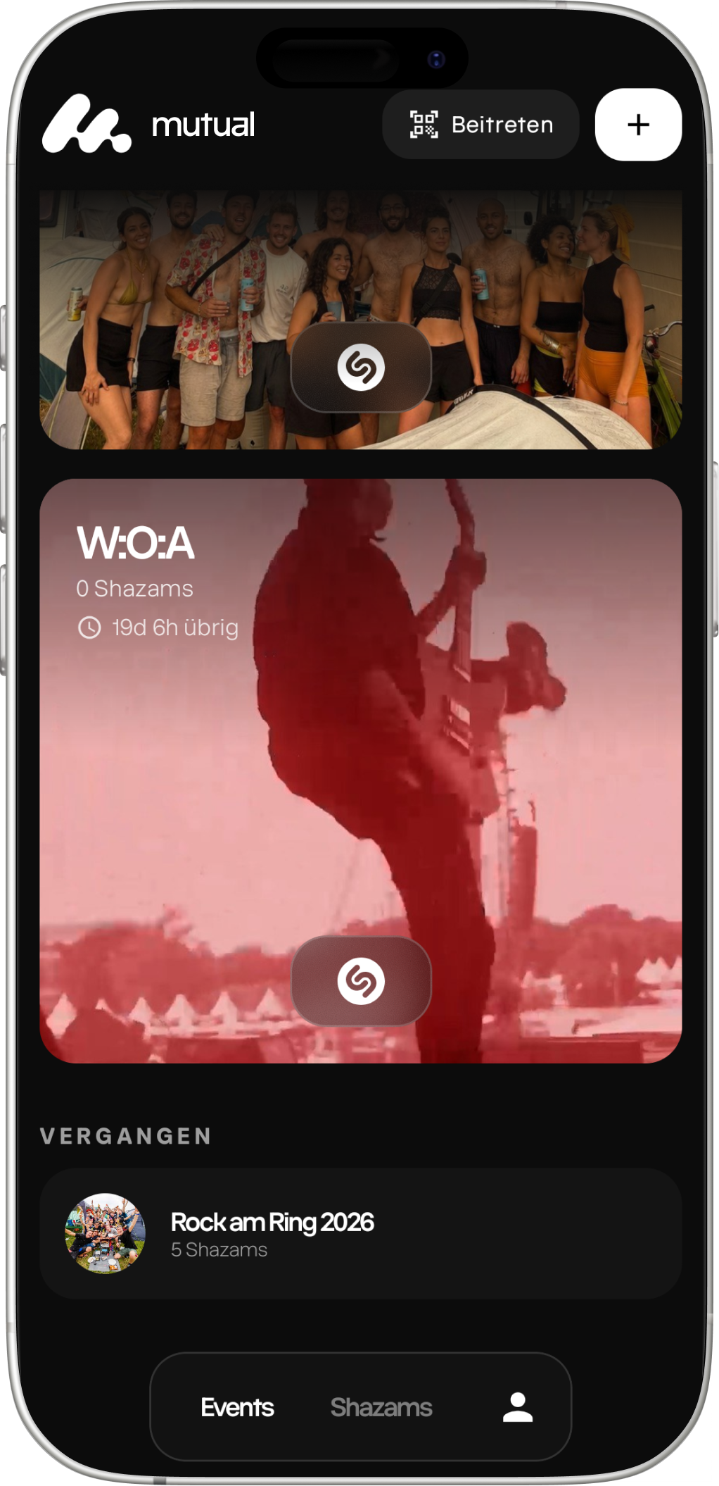 Mutual App – Events-Übersicht